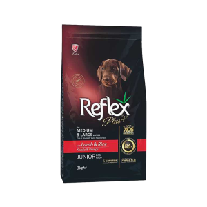 غذای خشک سگ مدیوم و لارج جونیور با طعم گوشت بره و برنج رفلکس پلاس